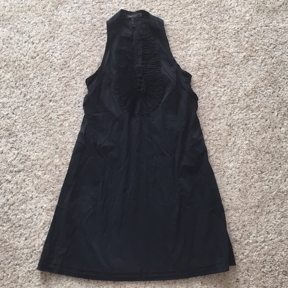 BCBG black dress with ruffled front and pockets