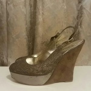 Glitter peep toe wedges