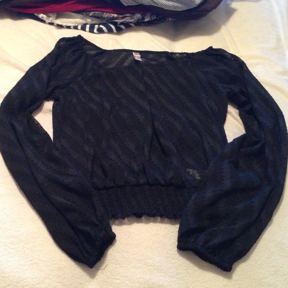 Long sleeve black silky top