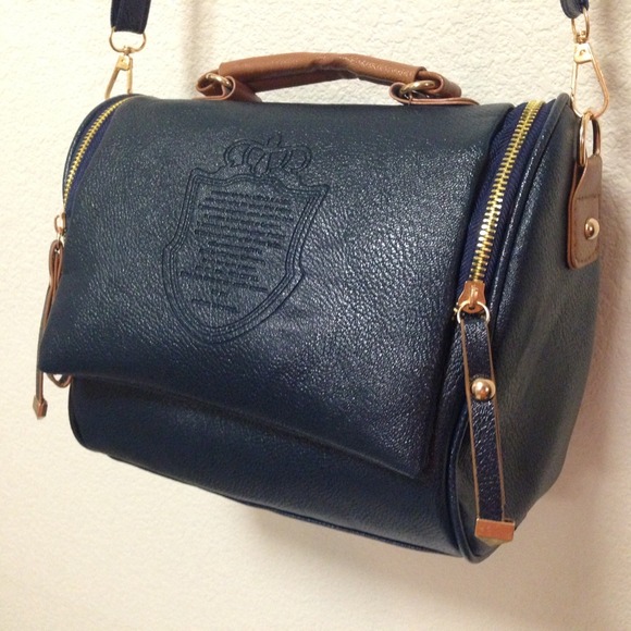 Handbags - Trendy PU Leather Tote Purse, Navy Blue
