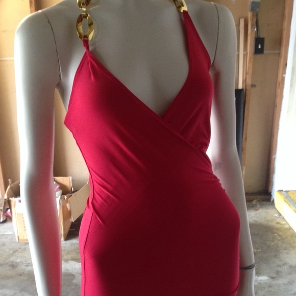 Sexy Red Ruched Gold Chain Mini - Picture 4 of 4