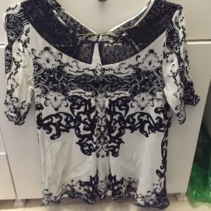FREE PEOPLE Blue and white lace shirt