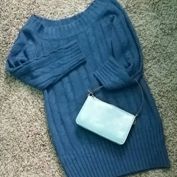 Wide neck cable knit sweater