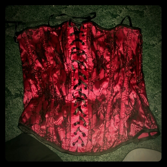 Super cute hot pink and black lace corset