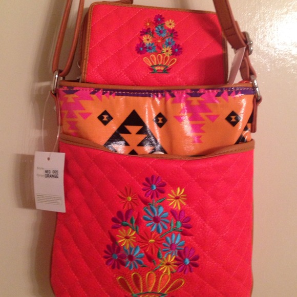 Brand new orange Aztec purse and wallet