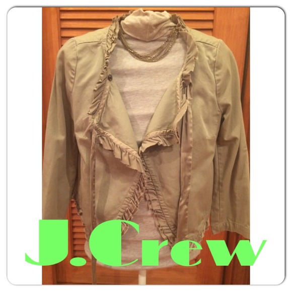 Tan J.Crew Tan jacket with silk ruffle