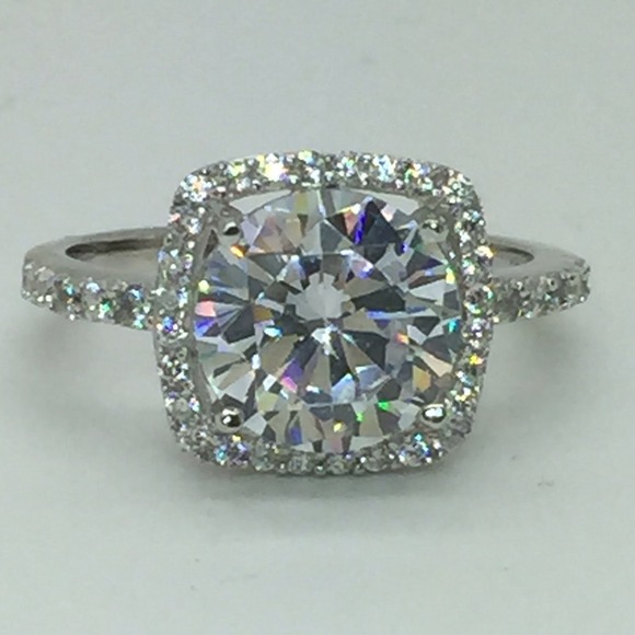Sterling Silver Round Cut CZ Engagement Ring - Picture 1 of 1