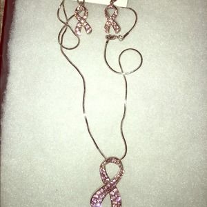 Breast cancer awareness necklace+earrings NWT