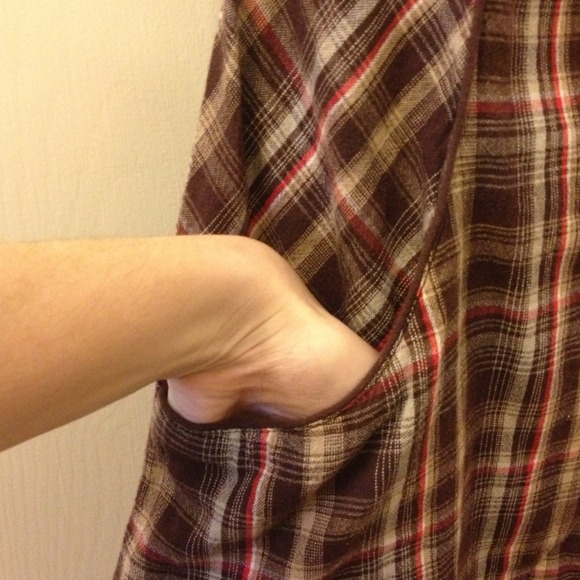 Brown plaid tribal sundress with pockets - Picture 2 of 4