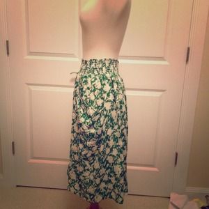 Anthropologie Green and White Midi Pocket Skirt