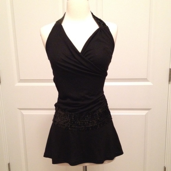 Wet Seal Black Jersey Sequin Halter Top