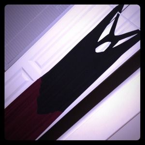 Maroon and black color block maxi dress