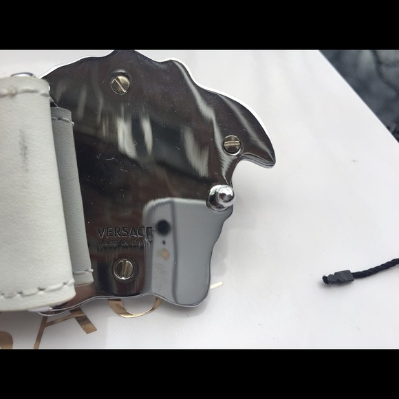 Authentic white Versace belt silver medusa head.
