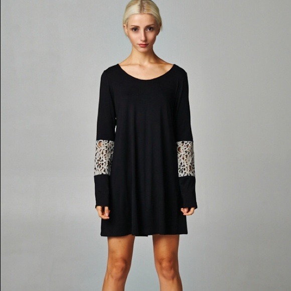 🆕 Little Black Tunic Dress w/ Lace Panel Details - Picture 3 of 4