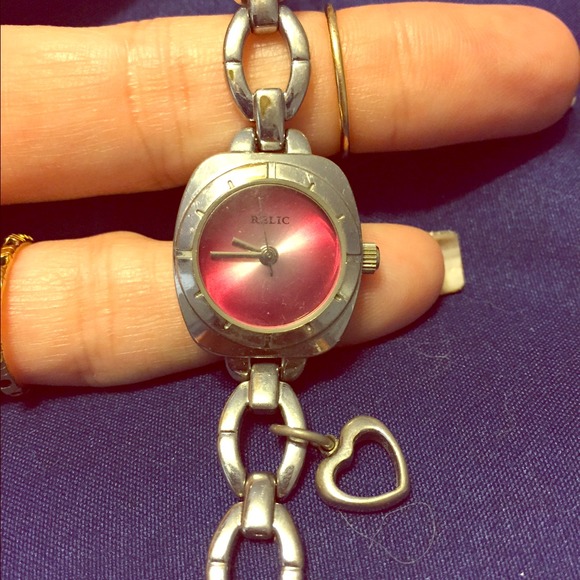 Relic watch silver tone w/ pink face