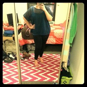 Open Knit Top in Navy Blue