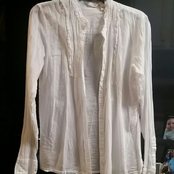 Sheer long sleeve white button down
