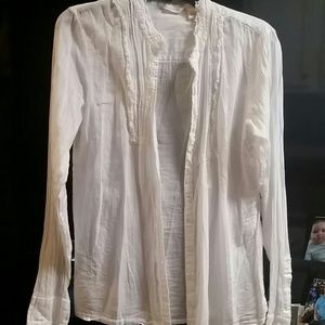 Sheer long sleeve white button down