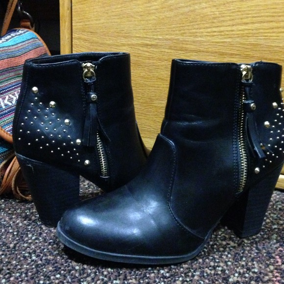 Black leather booties
