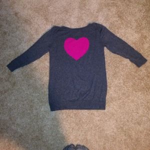3/4 gray heart sweater. Worn 3 times. Like new