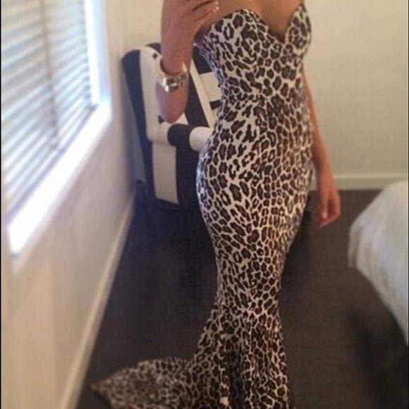 Leopard Sleeveless Mermaid Evening Dress
