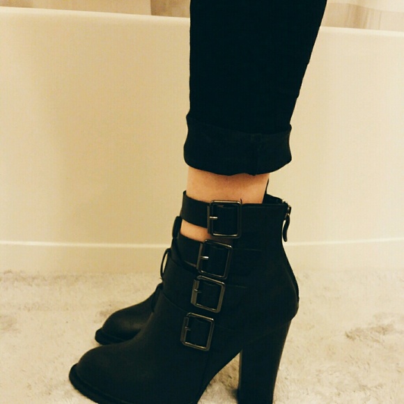 Black Strappy Boots Never Worn