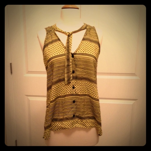 Yellow and Black Tie Neck Top