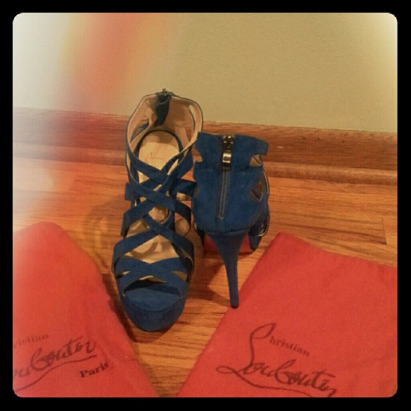 Blue heels with red bottom