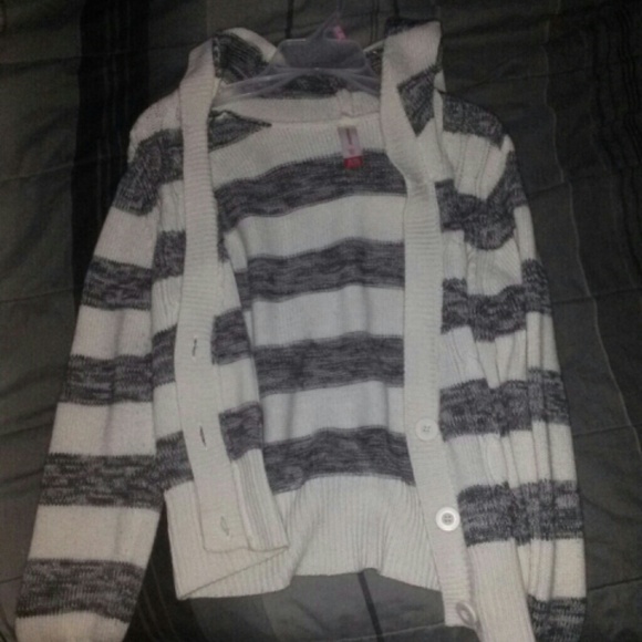 White and gray striped sweater