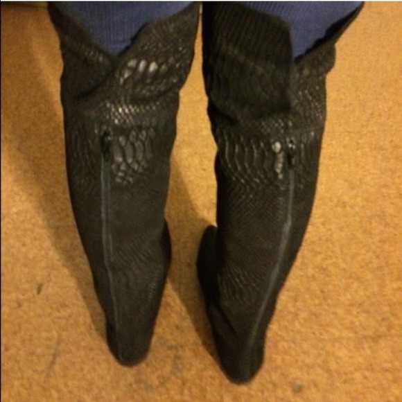 😍 SEXY BLACK CROCODILE LEATHER OVER THE KNEE BOOT - Picture 3 of 4