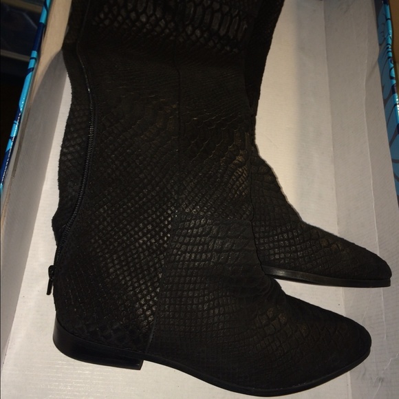 😍 SEXY BLACK CROCODILE LEATHER OVER THE KNEE BOOT - Picture 2 of 4