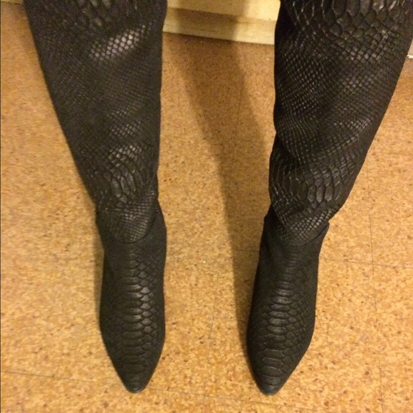 😍 SEXY BLACK CROCODILE LEATHER OVER THE KNEE BOOT - Picture 4 of 4