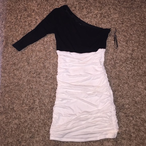 Black and creme one shoulder dress