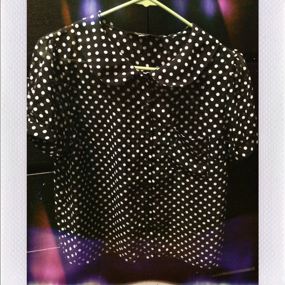 polka dot•sheer•button up•Peter Pan collar
