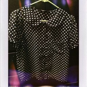 polka dot•sheer•button up•Peter Pan collar