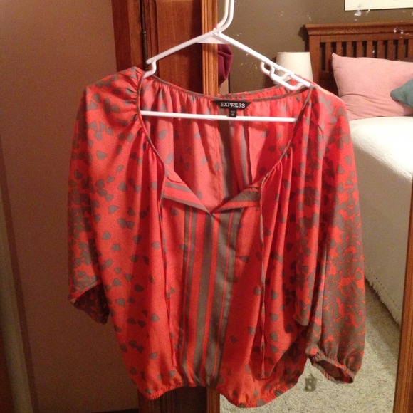 Express Printed Coral and Grey Top