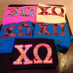 CHI OMEGA letter t shirts