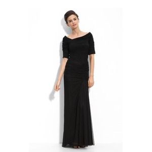 Tadashi Shoji Black Ruched Evening Gown