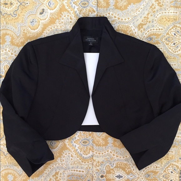 Tahari Black Satin Bolero Jacket