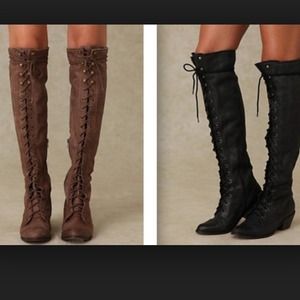 Cognac thigh high boots