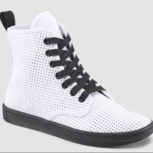 White and black mesh doc martens