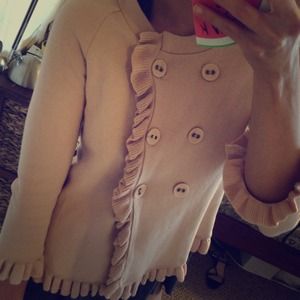 3/4 sleeve sweater with ruffles at edges