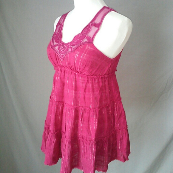 Free People raspberry gauze tiered baby doll top
