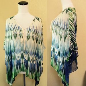 Karen Kane Flutter Shark Bite Chiffon Top