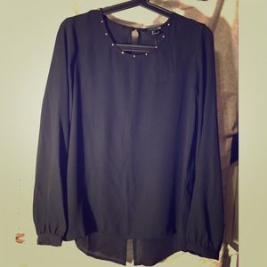 Forever 21 Black Chiffon Blouse W/ Stud Detailing