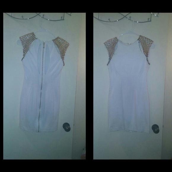 Bebe white and gold studded embellished dress