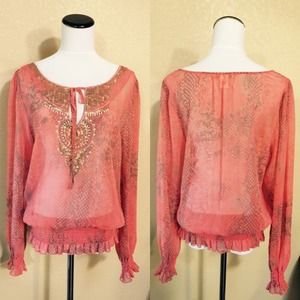 Arden B Embellished Sheer Top