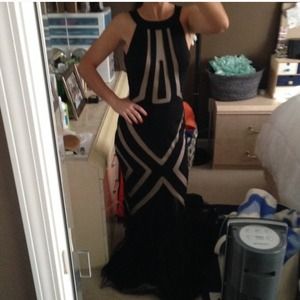 Terani black mesh illusion prom pageant gown