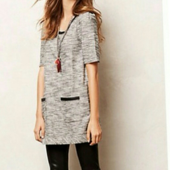Anthropologie tunic tweed with faux leather trim