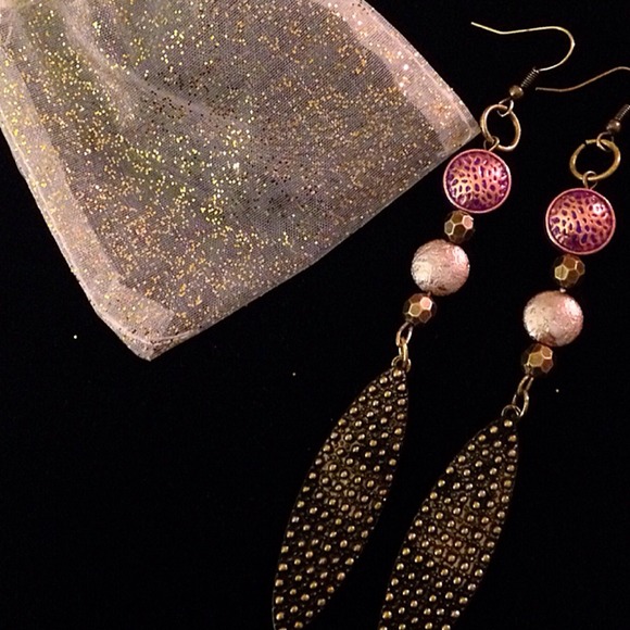 Antique bronzed and purple dangle earrings